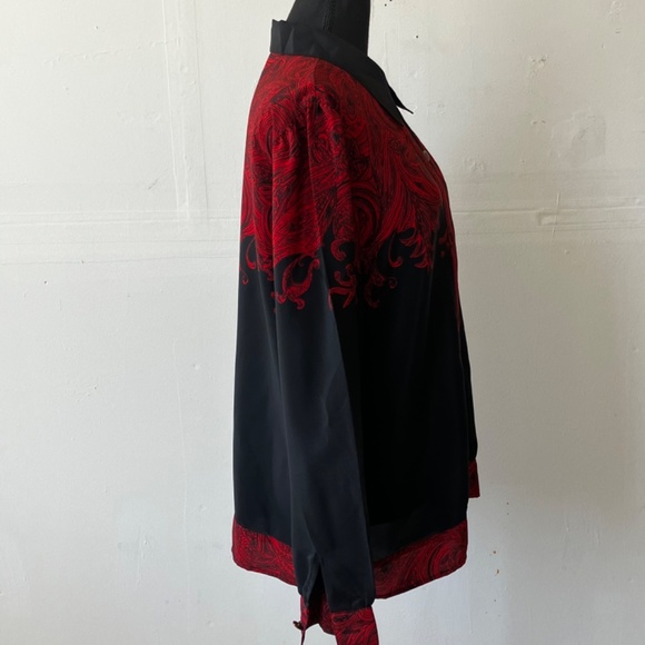Leslie Fay red and black, long sleeve button down shirt - Picture 6 of 15